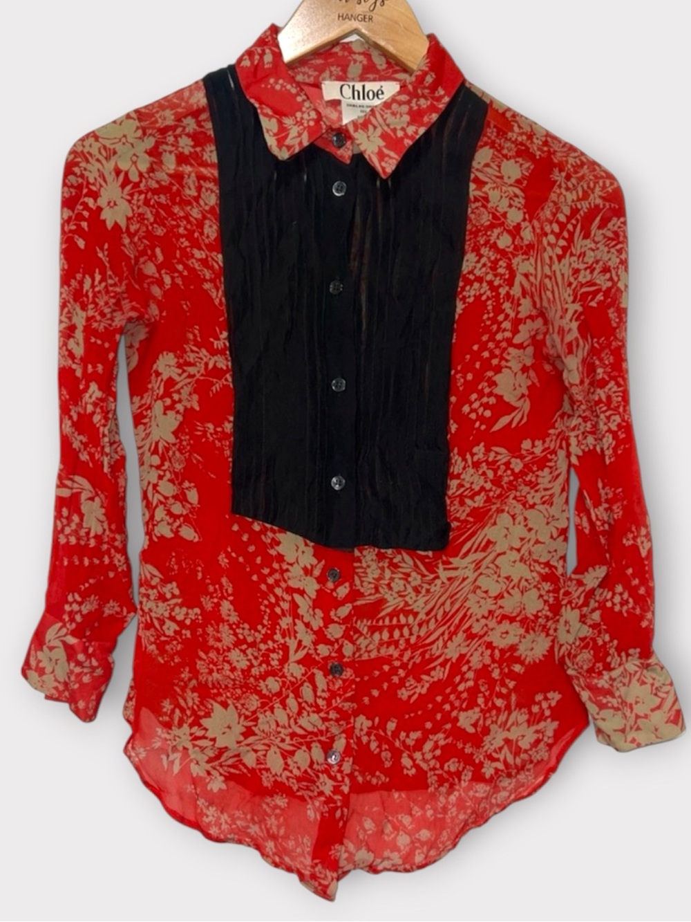 Vintage CHLOE Karl Lagerfeld Silk Blouse 80s 90s Red Floral Made in France